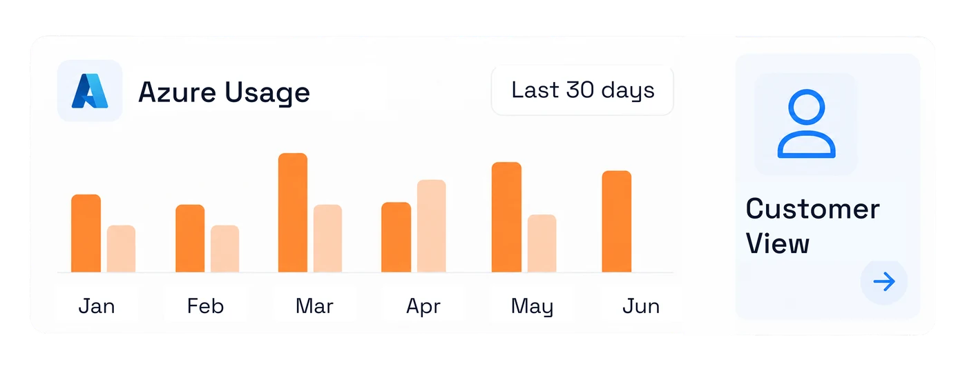A customer usage report listing subscriptions with their current spend and estimate