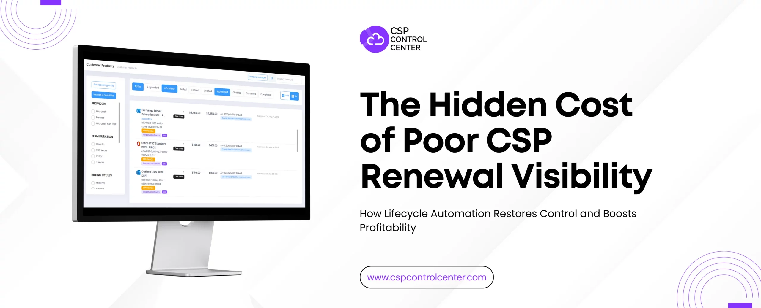 Painel de visibilidade de renovações Microsoft CSP
