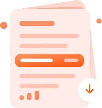 A stacked report document with one highlighted row and a download button
